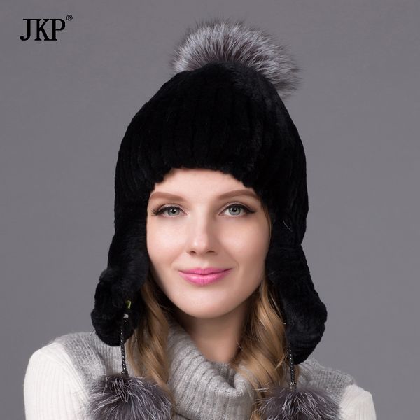 

winter fur hats for women fur hat silver with lining pom pom knit beanies with lining thy-07, Blue;gray