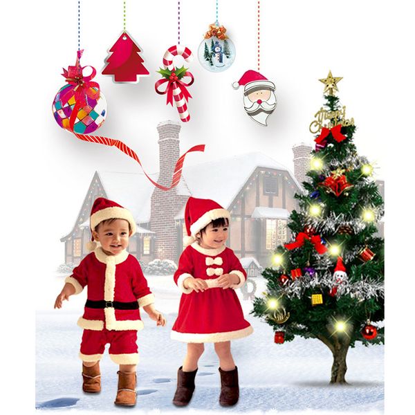 

baby boys girls clothing set winter child christmas costume 2020new red dresses+red hat 2pcs set warm clothes, White
