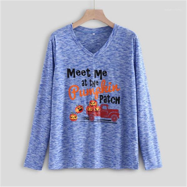 

tee designer male new long sleeve casual loose tshirt apparel meet me at the pumpkin patch womens t-shirts fashion letter v neck, White