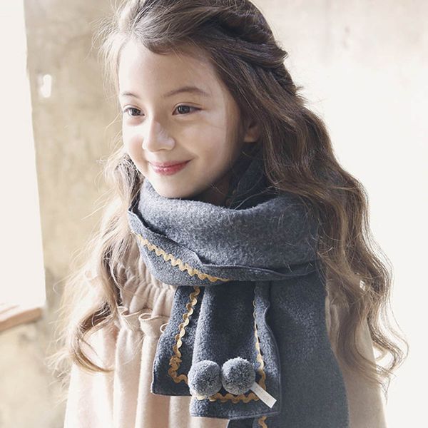 

autumn winter solid color imitation cashmere children's scarf wholesale new lace all-match fashion children's warm scarf a286, Blue;gray