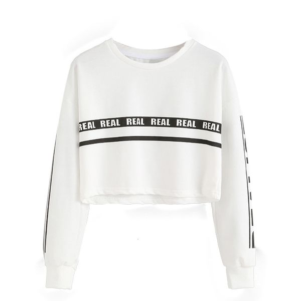 

fashion women's sweatshirt hoodies 2020 autumn pullover letter real o neck long sleeve cropped hoodie feminino moletom feminino, Black