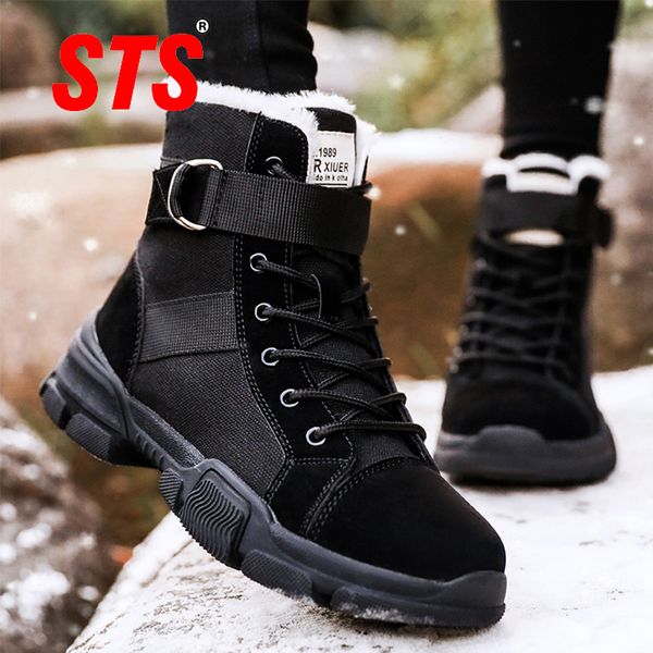 

sts women's winter snows boots fashion shoe with fur keep warm outdoor casual sports ankle boot comfortable footwear plus size, Black