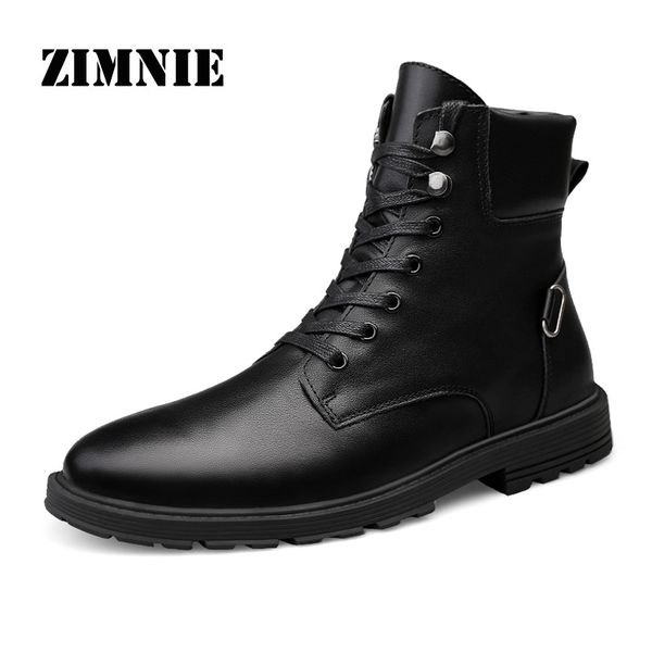 

boots zimnie 2021 men genuine leather footwear for winter snow waterproof supper warm fashion autumn casual ankle, Black