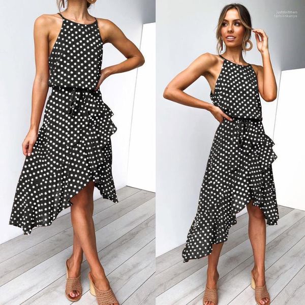 

mini dress panelled ruffle party clothing summer halter polka dot dresses female night club, White;black