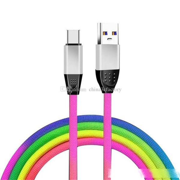 

rainbow usb cable type c micro usb charger adapter lead 2a high speed charging anti-skidding connector 1m 3ft for samsung s10 s9