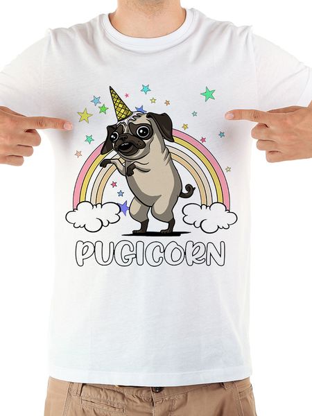

pug cos unicorn pugicorn funny t shirt men 2019 summer new white casual short sleeve homme cool tshirt