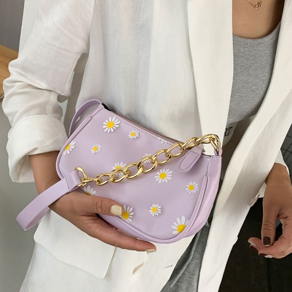 

small pu leather armpit bag for women 2020 summer cute flowers shoulder handbags and purses lady chain crossbody bags