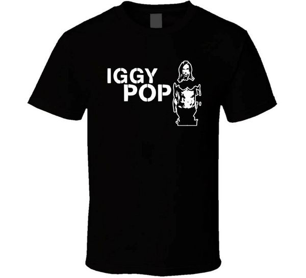 

iggy pop the stooges retro logo shirt black white tshirt men's custom printed tee shirt