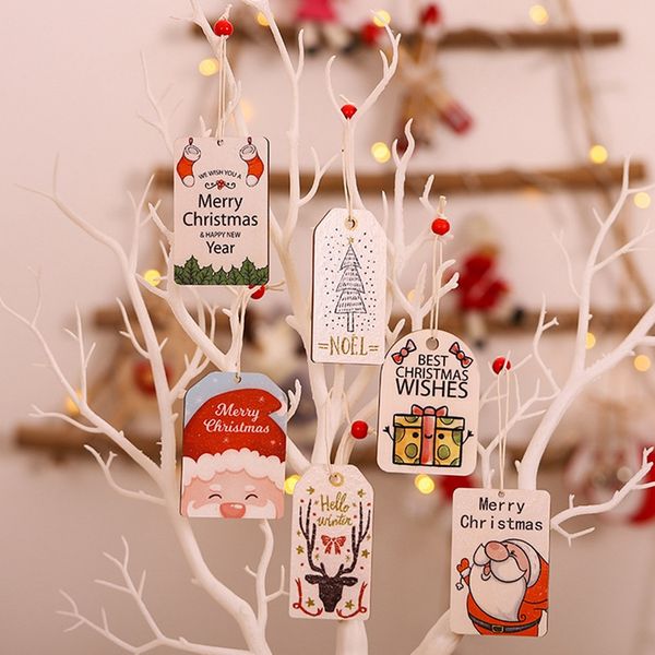 

2pcs christmas painted wooden pendant elk santa claus christmas tree hanging decoration tags for party home ornaments