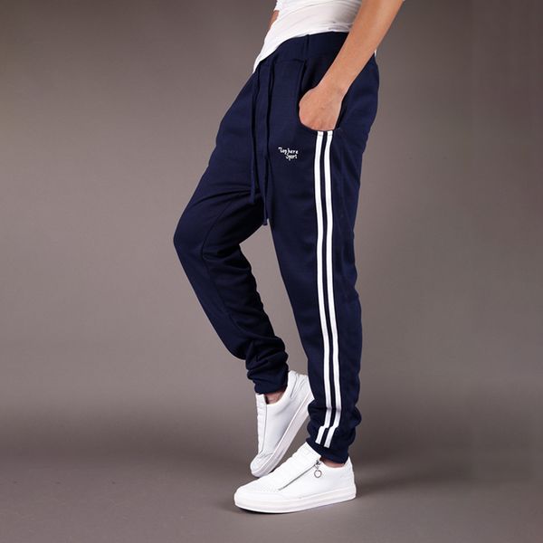 

fashion sports pants men's casual sweatshirt slim binding feet side ribbon printing sports running loose capris sale, Black