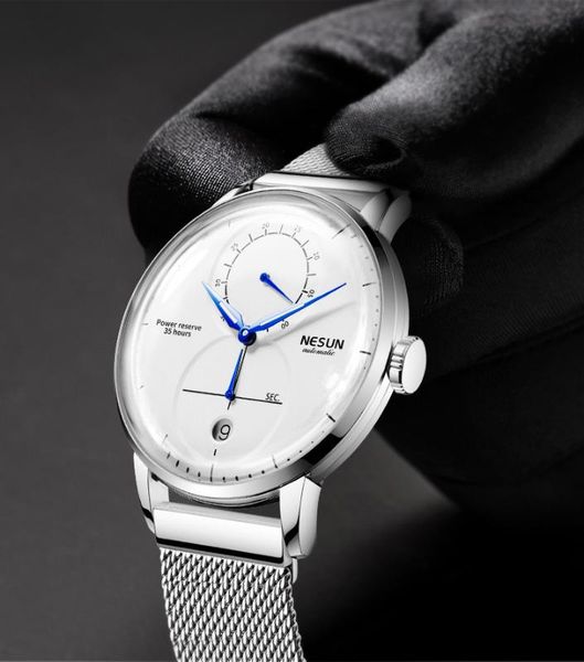 

wristwatches nesun men's watch business casual automatic mechanical fashion simple waterproof sapphire sports watches relogio masculino, Slivery;brown