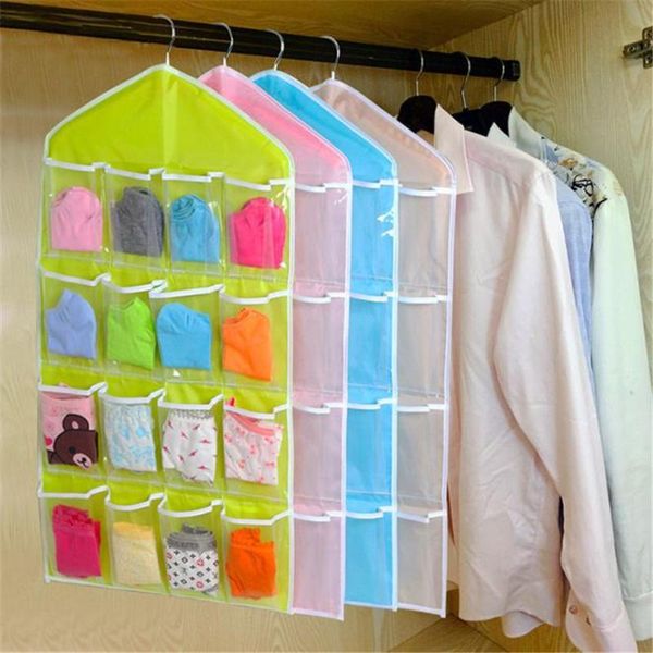 

clothing hanger 16pockets clear hanging bag socks bra underwear rack hanger door wall hanging storage organizer