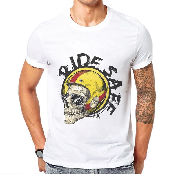 

2019 funny skull printed men t shirt short sleeve cotton ride safe helmet design male t-shirt hip hop man clothes tee sale