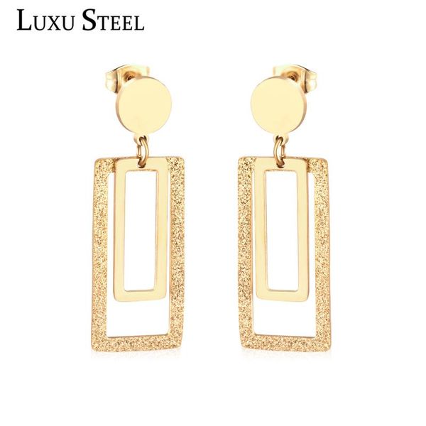 

luxusteel scrub geometry drop earrings female bijoux stainless steel push back earrings wholesale party dropshipping, Silver