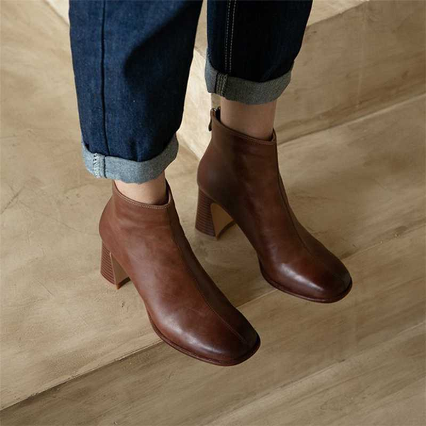 

cootelili women ankle boots fashion shoes round toe 7cm heel zip wedges black brown basic shoes for woman plus size 39