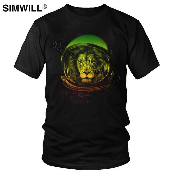 

смешной space lion t-shirt ретро graphic чистого хлопка футболки мужчин с коротким рукавом o-образным вырезом астронавт ти плюс размер летни