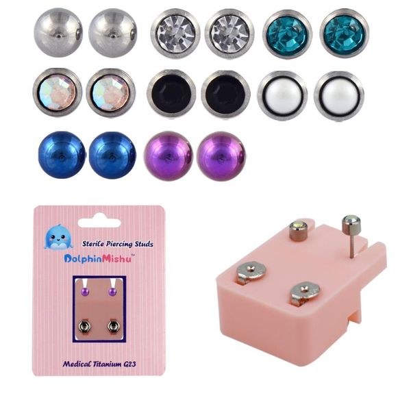 

stud chuanci1 pair g23 titanium ear studs cz ball sterilized packaged earrings women baby gifts body piercing jewelry, Golden;silver