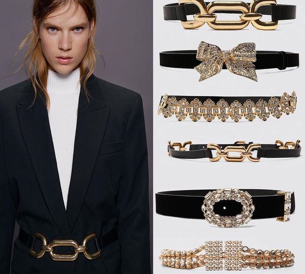 

miwens za design sparkly rhinestone gems velvet belts for women charm metal buckle lined belt bridal wedding belly waist jewelry y200424, Black;brown