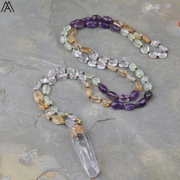 

естественный белый кварц ручки точечные подвеска citrines кварцевые аметисты бисер knotted handmade ожерелье длинные 32 дюймов n0275amcg, Silver