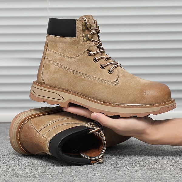 

mens brown ankle boots non-silp rubber outsole hiking desert combat boots comfortable youth students man casual shoes, Black