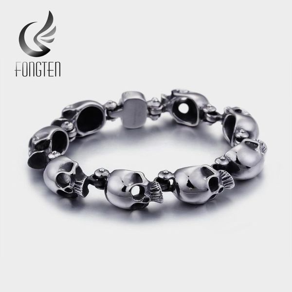 

charm bracelets fongten retro skull men bracelet stainless steel punk chain bff male gothic jewelry, Golden;silver