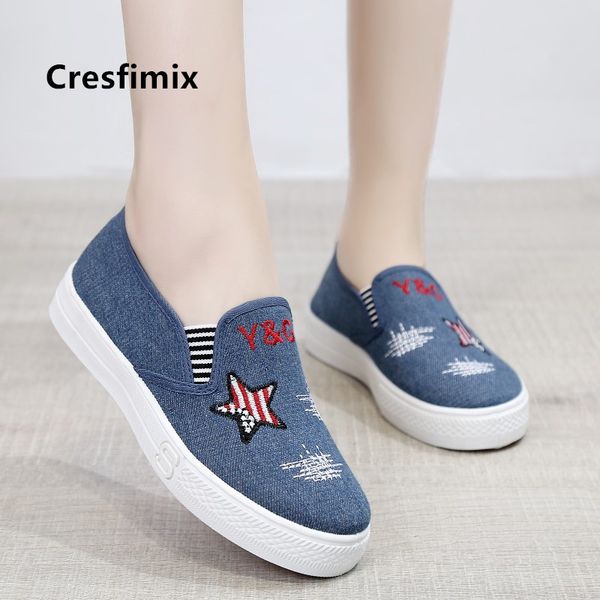 

women cute sweet star printed canvas slip on shoes lady casual height increased shoes zapatos de mujer e5232, Black