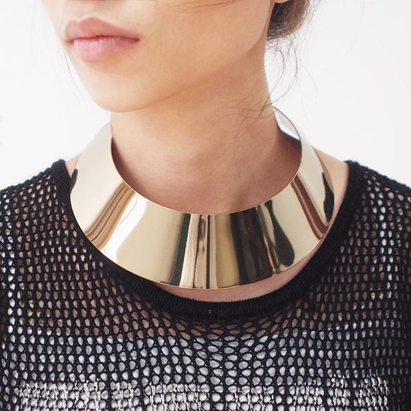 

ukmoc punk metal statement torques choker necklace for women new design big maxi collar necklace jewelry, Golden;silver
