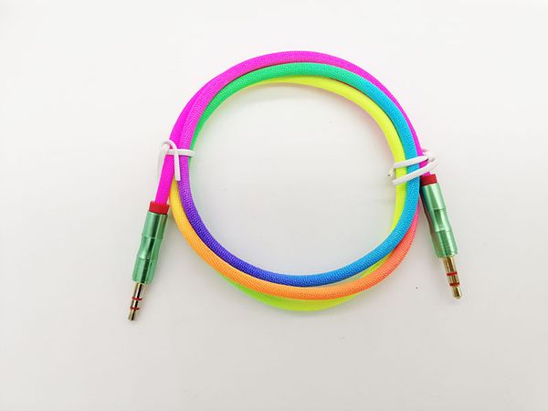 

1m/3ft od 4.0 3.5mm bamboo copper shell plug rainbow woven cloth male to male aux audio cable via dhl 100