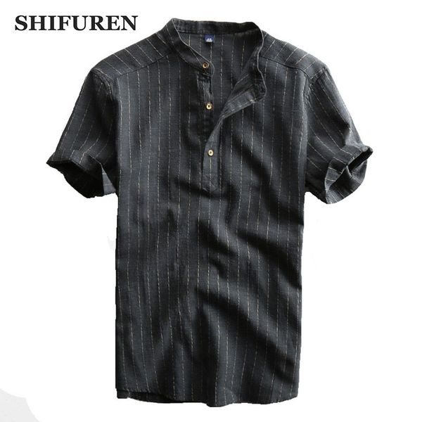 

shifuren 2020 summer linen cotton shirts men short sleeve plus size -xxxl comfortable breathable male causal shirts solid color, White;black