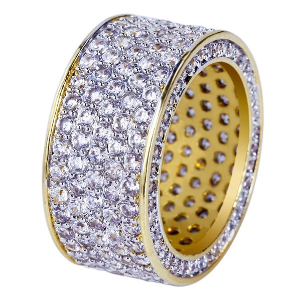 

18K Gold Plated CZ Cubic Zirconia Ring Full White Diamond Rock Punk Rapper Hip Hop Engagement Rings Jewelry Gifts 10mm Size 7-11 Wholesale