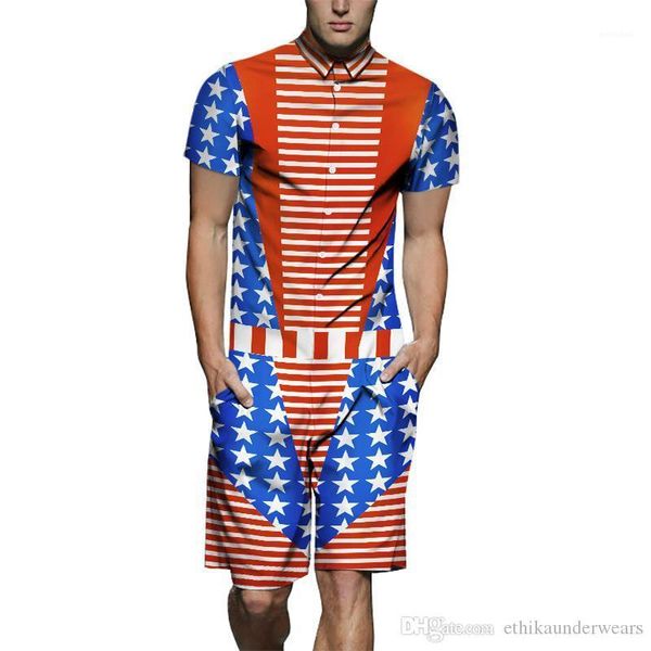 

fashion tracksuits one piece usa flag designer shirts 3d printed cargo sets shorts casual outfits mens summer 19ss, Gray