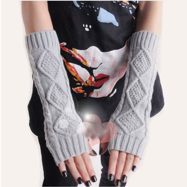 

lady' half finger gloves winter warm knit gloves knitted womens cute fingerless christmas accessories, Blue;gray