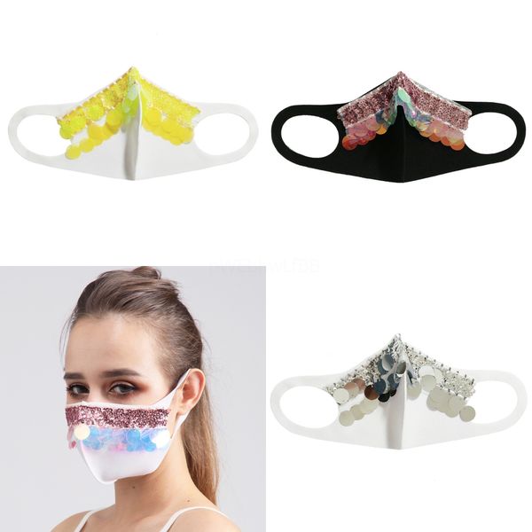 

fasion bling bling sequin protective mask dustproof wasable windproof reuse mask elastic earloop mout mask#722#702, Black