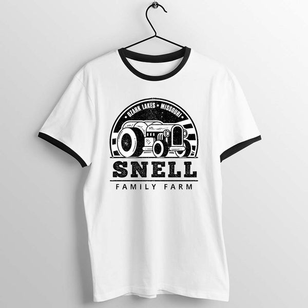 

black trim t shirt ozark snell family farm printed tee