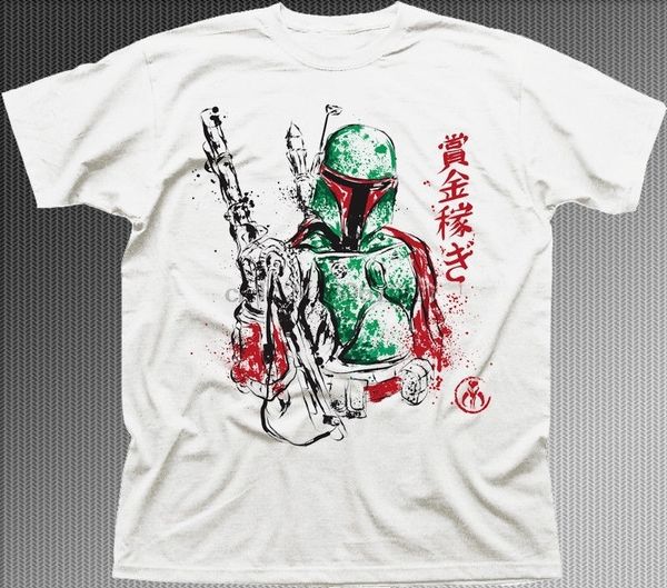 

bounty hunter boba fett white printed t-shirt