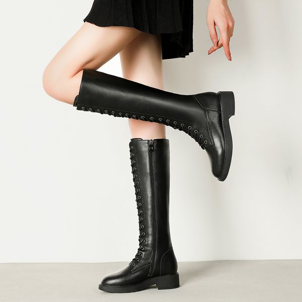 

boots 2021 winter women knee high designer punk style shoes black leather boot
