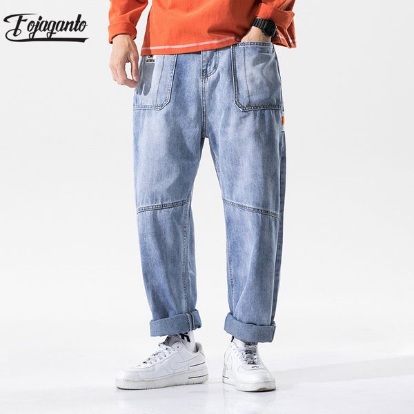 

fojaganto brand men trendy jeans spring new men's personality wild casual denim pants harajuku pocket straight jeans male, Blue