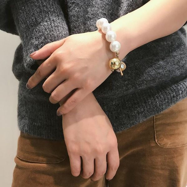 

charm bracelets kingdeng for women gold jewelry gift pearl ball street beat personality punk zinc alloy beaded bracelet, Golden;silver
