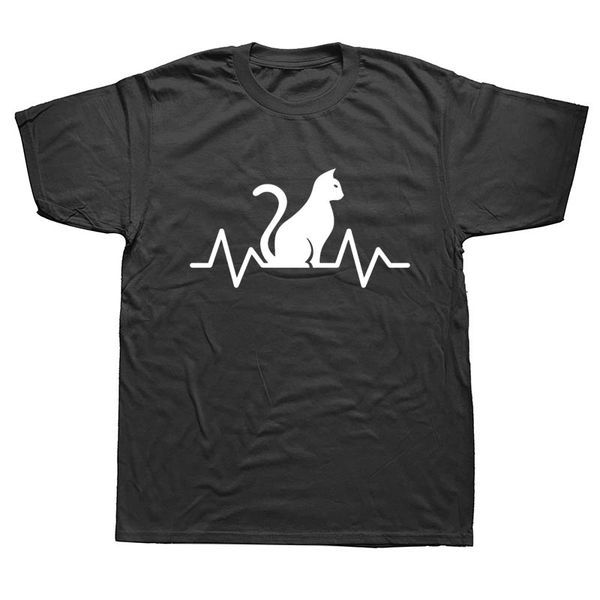 

love cat heartbeat party funny t shirts men summer cotton harajuku short sleeve o neck streetwear black t-shirt