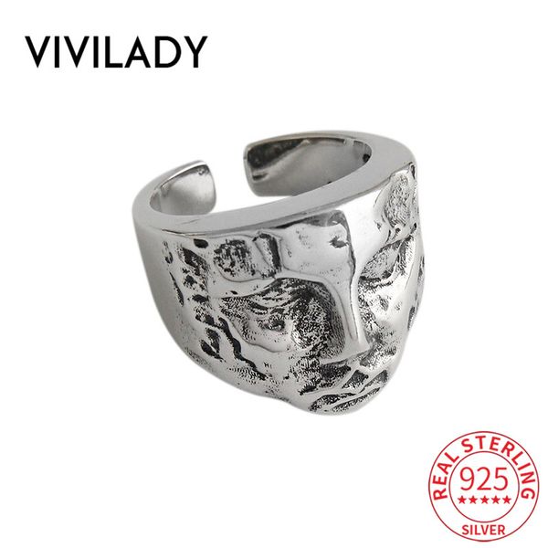 

cluster rings vivilady 100% 925 sterling silver minimalist punk retro abstract portrait face open women charm ring hiphop fine jewelry bijou, Golden;silver