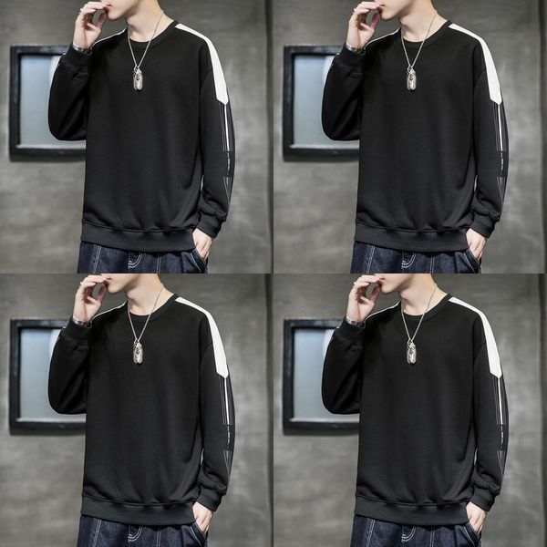 

men's sweater 2020 autumn new korean style trendy long t- sweaterunderpants sweatersleeve t-shirt men's round neck loose leisure s, Black