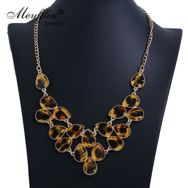

chokers meyfflin leopard print acrylic statement necklaces for women vintage collier femme waterdrop choker necklace fashion jewelry, Golden;silver