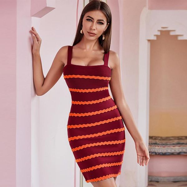 

seamyla 2020 summer women bodycon bandage dress spaghetti strap wine red celebrity runway evening party club dress vestidos, Black;gray