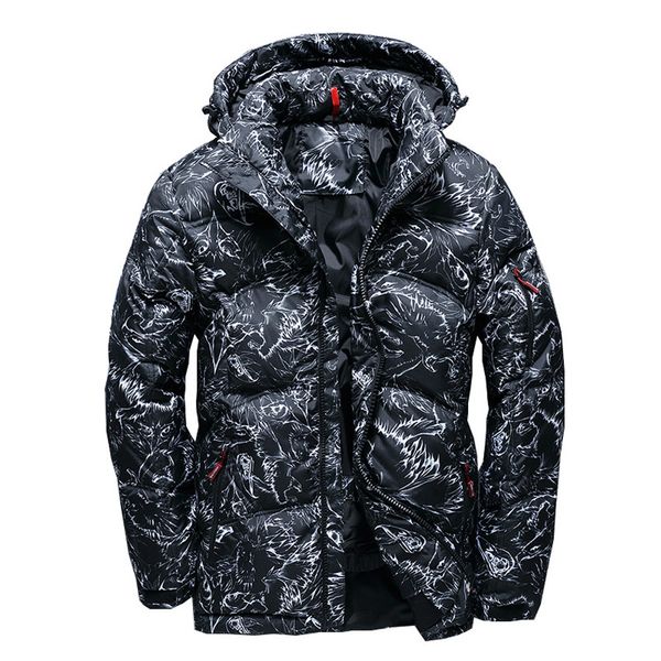 

2018 winter men's outdoor thickening down jacket men's short style slim jacket youth fashion winter printed warm outwear 190wy, Black