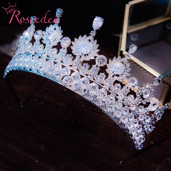 

cubic zirconia bride crown tiara cz coronet headband wedding bridesmaid hair jewelry re3905, Golden;silver