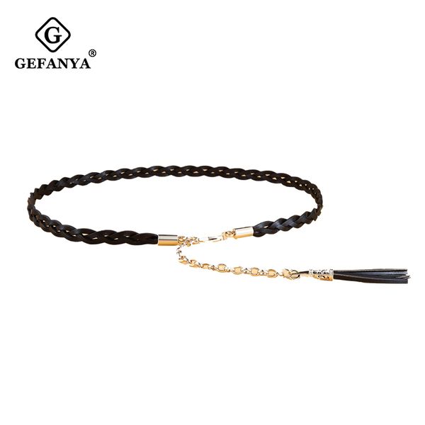 

Fashion Female Thin Genuine Leather Narrow Waistband Belt for Women Girl Skinny Strap Chain Dress Coat Decoration Accessories, Black;brown