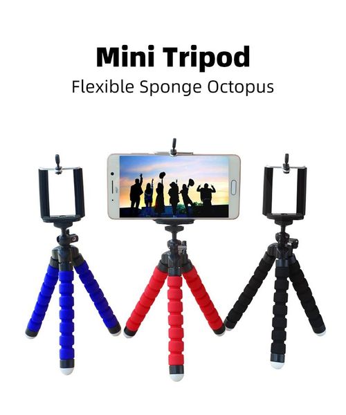 

flexible tripod holder for cell phone car camera gopro universal mini ocs sponge stand bracket selfie monopod mount with clip
