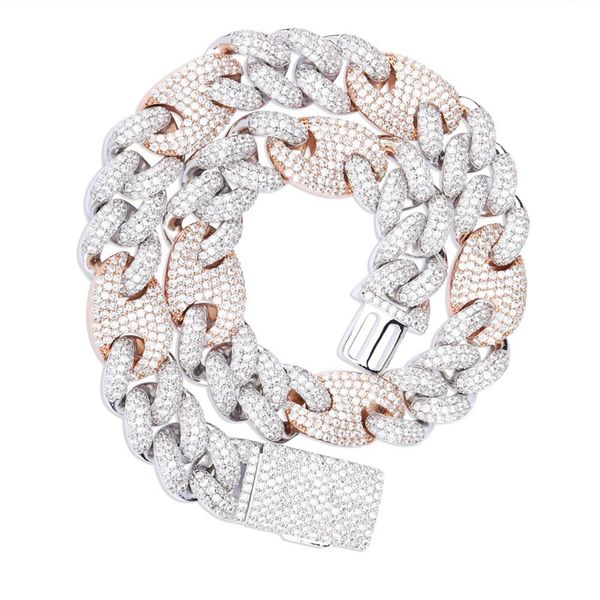 

gold plated full cz cuban chains necklace 20mm 18/22inch prong setting cz link chain necklace for men punk hip hop jewelry, Silver