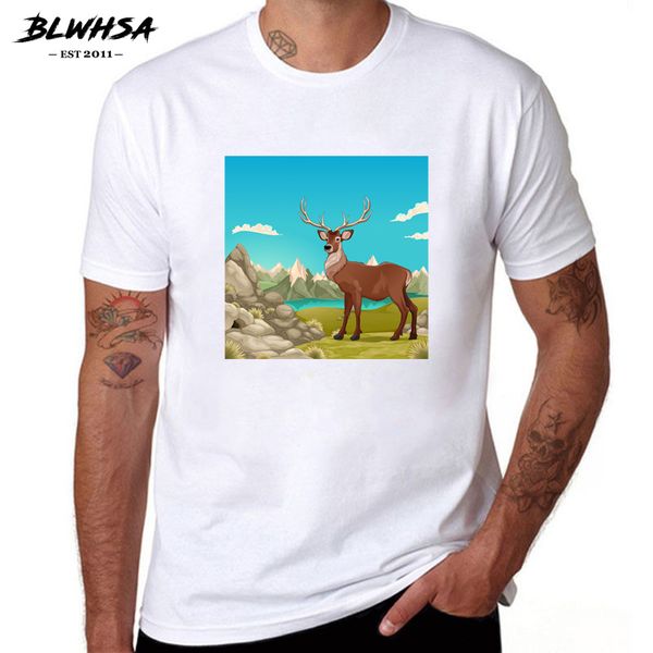 

blwhsa mountain landscape with deer printed men's t shirt short sleeves 100% cotton fashion t-shirts for men plus size