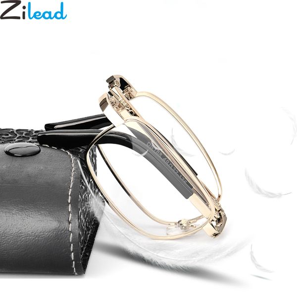 

zilead anti blue light foldable reading glasses portable metal business prebyopia spectacles hyperopia eyewear with pu case, White;black